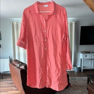 J.Jill Coral Button Down 100% Linen Long Sleeve Tunic Size XL